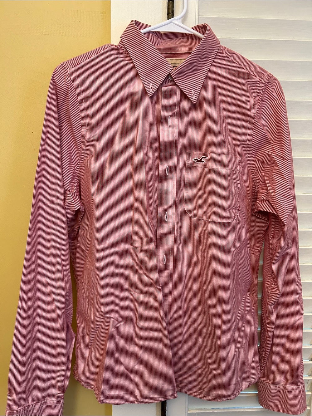 Hollister Men's Red Striped Button-Down Shirt